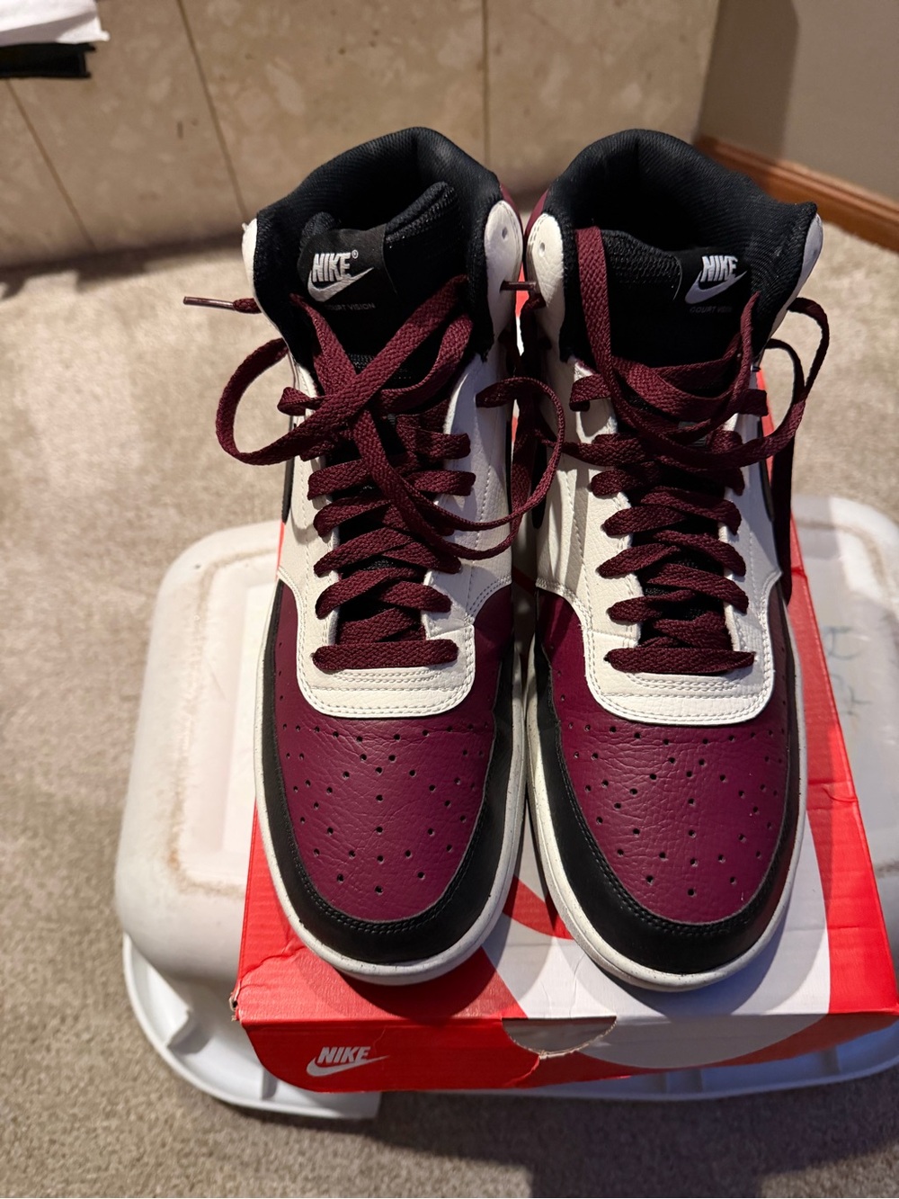 Nike Men’s  High-Top Sneakers in Burgundy, Black and White, Like New